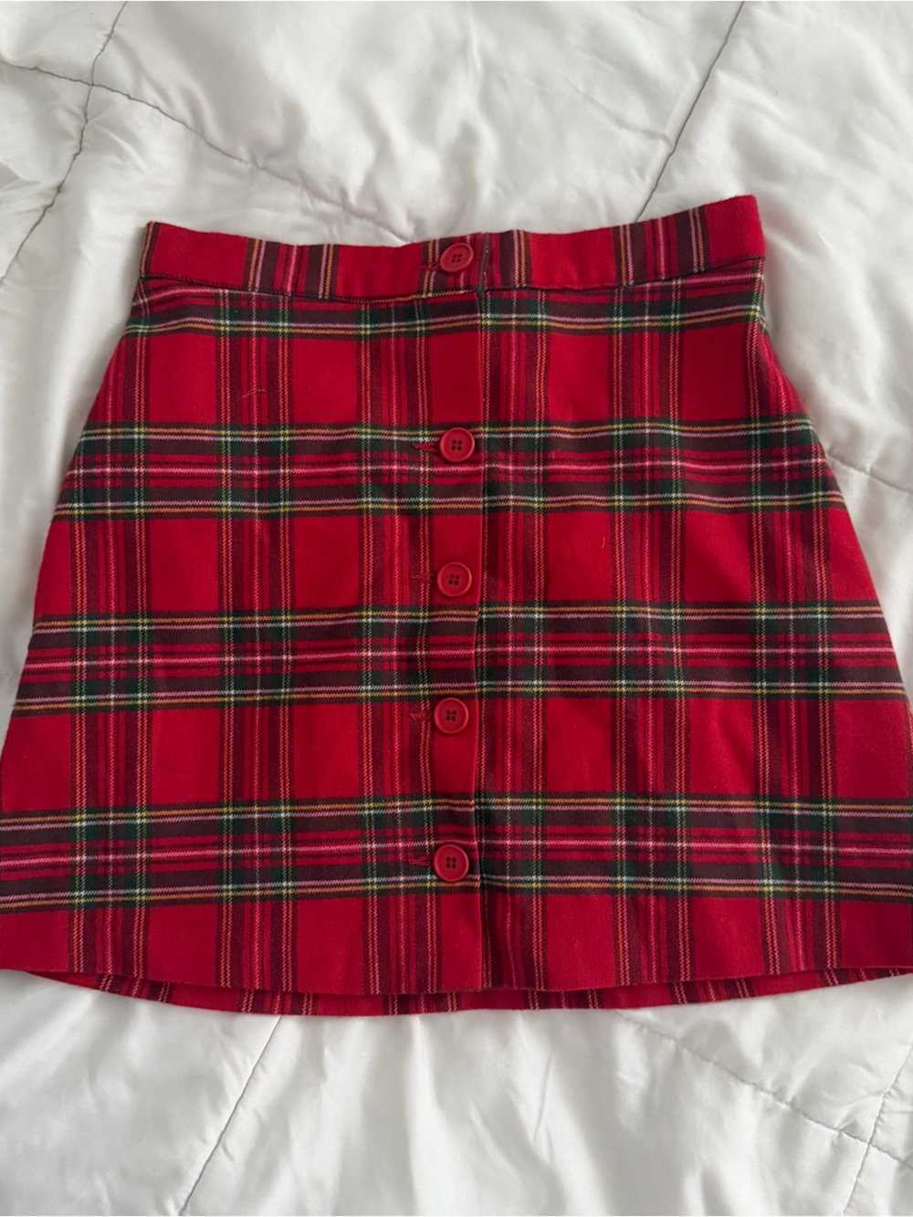 Red Plaid Button-Front Mini Skirt
